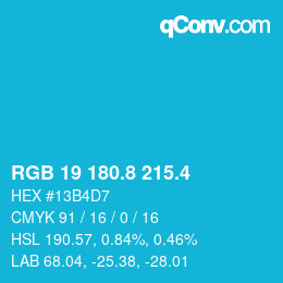 カラーコード: RGB 19 180.8 215.4 | qconv.com
