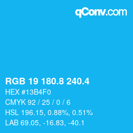 カラーコード: RGB 19 180.8 240.4 | qconv.com