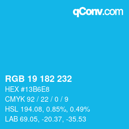Color code: RGB 19 182 232 | qconv.com