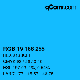 Color code: RGB 19 188 255 | qconv.com