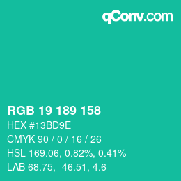 Color code: RGB 19 189 158 | qconv.com