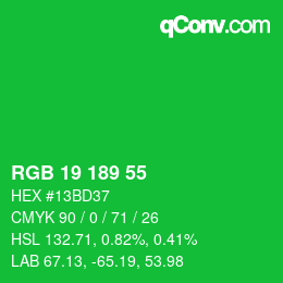 Código de color: RGB 19 189 55 | qconv.com