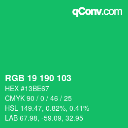 カラーコード: RGB 19 190 103 | qconv.com