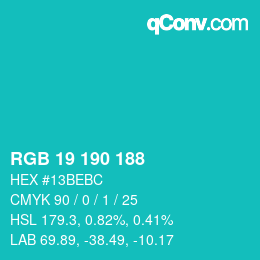 Color code: RGB 19 190 188 | qconv.com