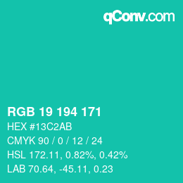 カラーコード: RGB 19 194 171 | qconv.com