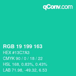 Color code: RGB 19 199 163 | qconv.com