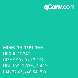 Color code: RGB 19 199 166 | qconv.com