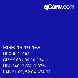 Color code: RGB 19 19 168 | qconv.com