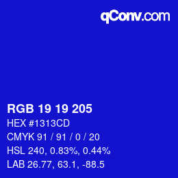 Color code: RGB 19 19 205 | qconv.com