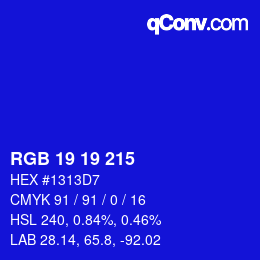 Color code: RGB 19 19 215 | qconv.com