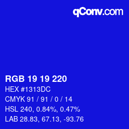 Color code: RGB 19 19 220 | qconv.com
