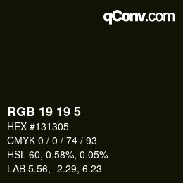 Color code: RGB 19 19 5 | qconv.com