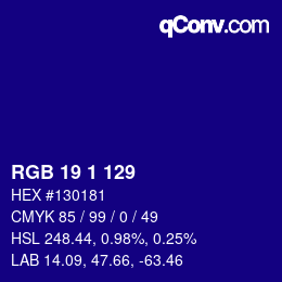 Color code: RGB 19 1 129 | qconv.com