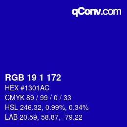 Color code: RGB 19 1 172 | qconv.com