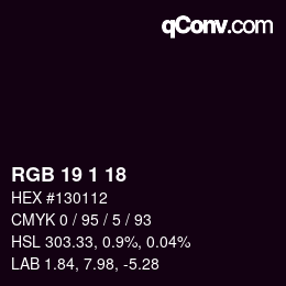 Farbcode: RGB 19 1 18 | qconv.com