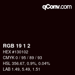 Color code: RGB 19 1 2 | qconv.com