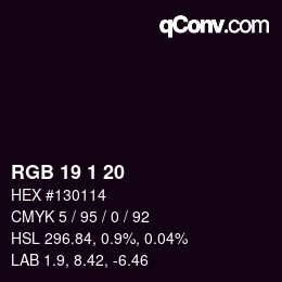 カラーコード: RGB 19 1 20 | qconv.com