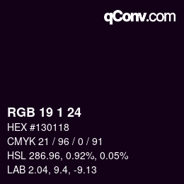 颜色代码: RGB 19 1 24 | qconv.com