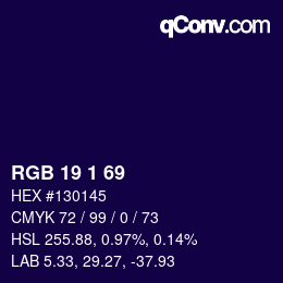カラーコード: RGB 19 1 69 | qconv.com