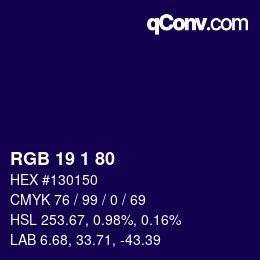 カラーコード: RGB 19 1 80 | qconv.com