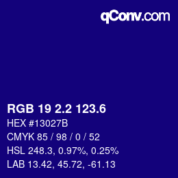 カラーコード: RGB 19 2.2 123.6 | qconv.com