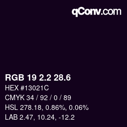 カラーコード: RGB 19 2.2 28.6 | qconv.com