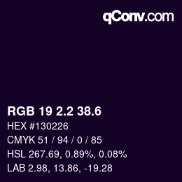 カラーコード: RGB 19 2.2 38.6 | qconv.com