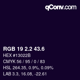 カラーコード: RGB 19 2.2 43.6 | qconv.com