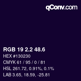 カラーコード: RGB 19 2.2 48.6 | qconv.com