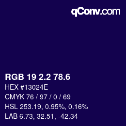 カラーコード: RGB 19 2.2 78.6 | qconv.com