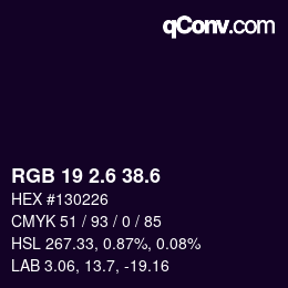 カラーコード: RGB 19 2.6 38.6 | qconv.com