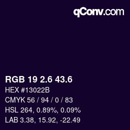カラーコード: RGB 19 2.6 43.6 | qconv.com