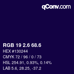 カラーコード: RGB 19 2.6 68.6 | qconv.com