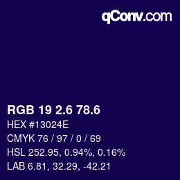 カラーコード: RGB 19 2.6 78.6 | qconv.com