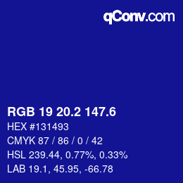カラーコード: RGB 19 20.2 147.6 | qconv.com