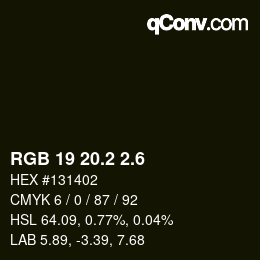 カラーコード: RGB 19 20.2 2.6 | qconv.com