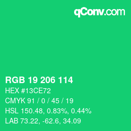Color code: RGB 19 206 114 | qconv.com