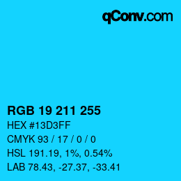 Color code: RGB 19 211 255 | qconv.com