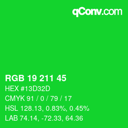 Color code: RGB 19 211 45 | qconv.com