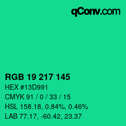 Color code: RGB 19 217 145 | qconv.com