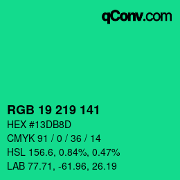 カラーコード: RGB 19 219 141 | qconv.com