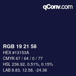 Color code: RGB 19 21 58 | qconv.com