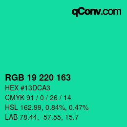 Color code: RGB 19 220 163 | qconv.com