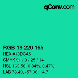Color code: RGB 19 220 165 | qconv.com