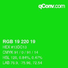 Color code: RGB 19 220 19 | qconv.com