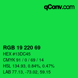 Color code: RGB 19 220 69 | qconv.com