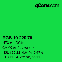 カラーコード: RGB 19 220 70 | qconv.com