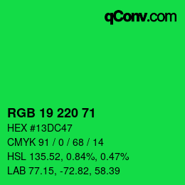 Color code: RGB 19 220 71 | qconv.com