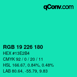 Farbcode: RGB 19 226 180 | qconv.com
