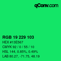 Color code: RGB 19 229 103 | qconv.com